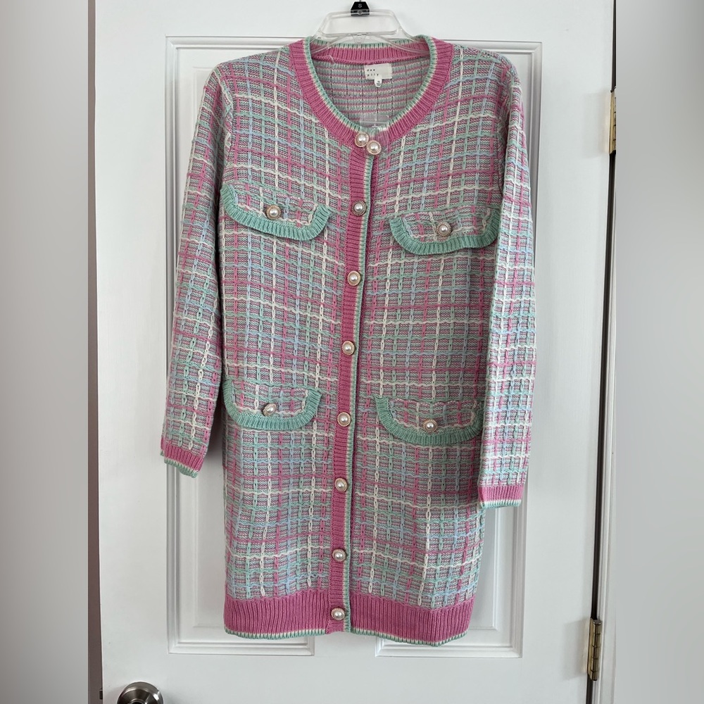 Pink and green sweater dress with buttons size XS
